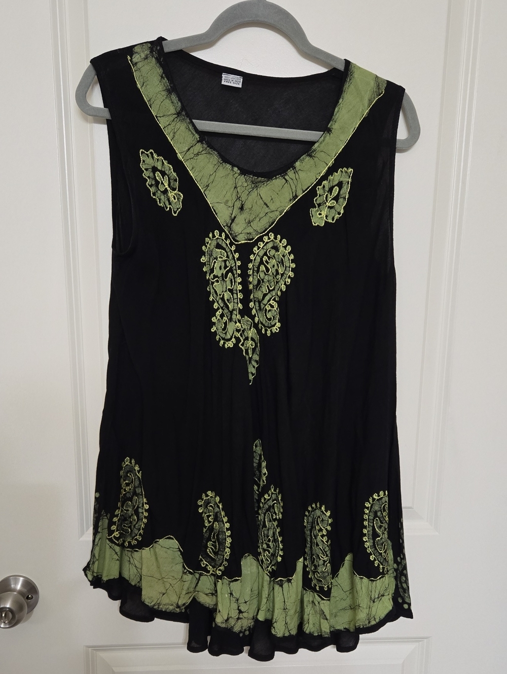 Sleeveless Boho Tunic with Olive Embroidery